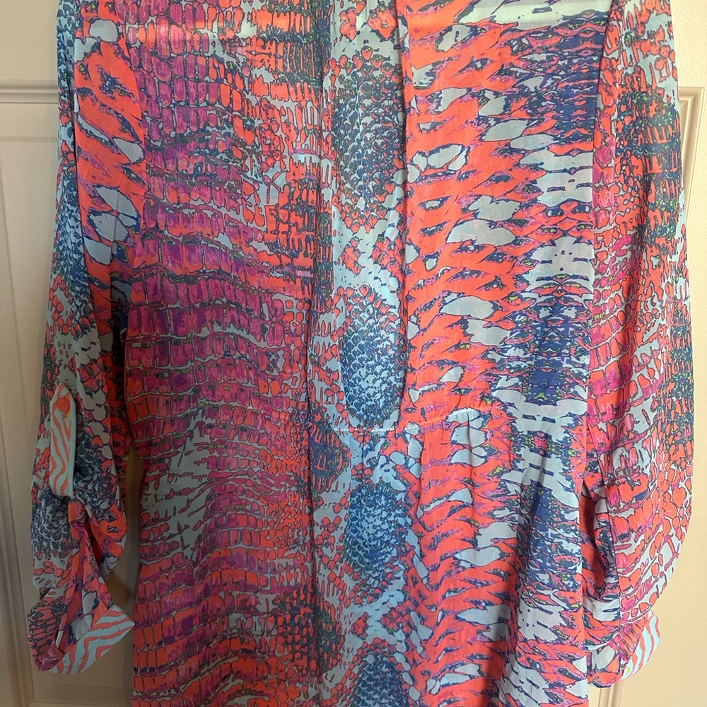 💯 Silk Hale Bob Pink and Blue Python Patterned Tunic - Picture 3 of 7